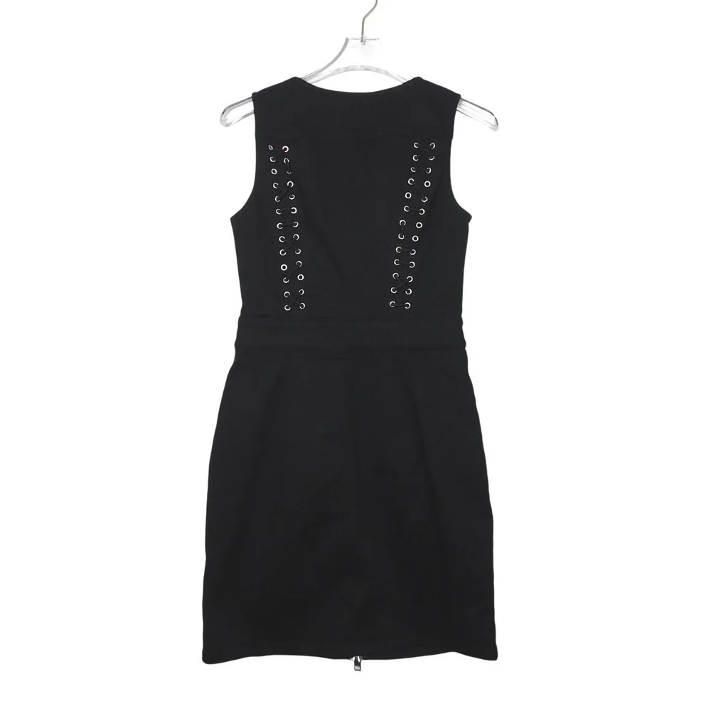 Diesel Black Denim Zip Front Mini Dress Lace Up Back Sleeveless Size M